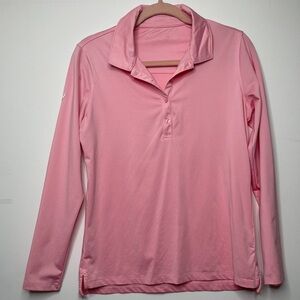 $70 Levelwear M Long Sleeve Polo Top Button-up Pink Sweat-wicking Workout Golf
